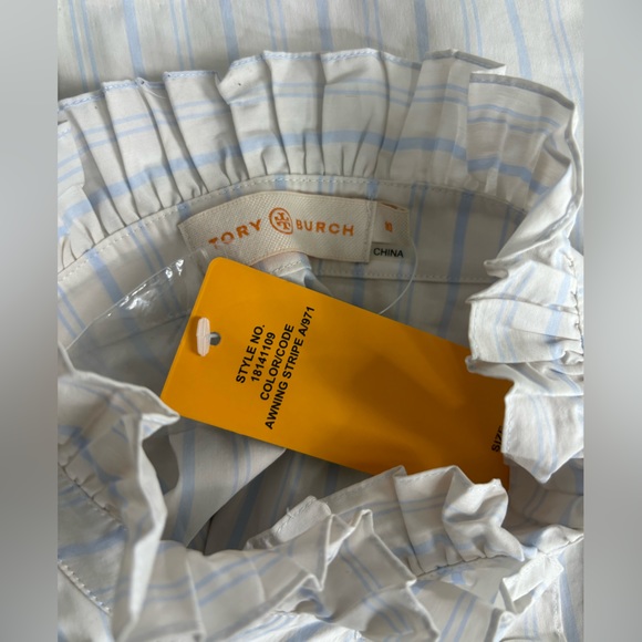 NEW TORY BURCH RUFFLE BUTTON SHIRT SLEEVES 10 - Picture 8 of 9